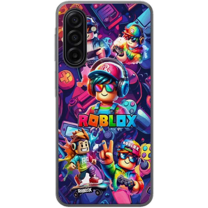 Kompatibelt Mobilskal till Samsung Galaxy A17 5G Färgstark Roblox-gaminggrupp med hörlurar och neonfärger för barn och spelintresserade