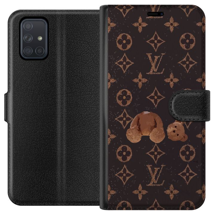 Kompatibelt Plånboksfodral till Samsung Galaxy A71 Lyxigt monogrammönster med trasig nalle i mörk modeinspirerad estetik