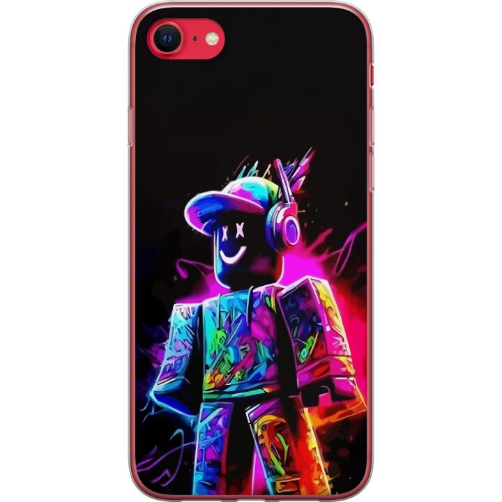 Kompatibelt Mobildeksel til Apple iPhone SE (2020) Roblox Neon Player Fargerik Roblox-karakter i neonfarger mot svart bakgrunn i moderne spillstil