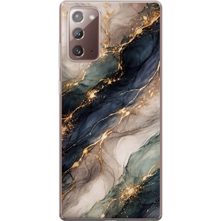 Kompatibelt Mobilskal till Samsung Galaxy Note20 Lyxig abstrakt marmorkonst i svart, vitt och guld med eleganta linjer, exklusiv design för posters,