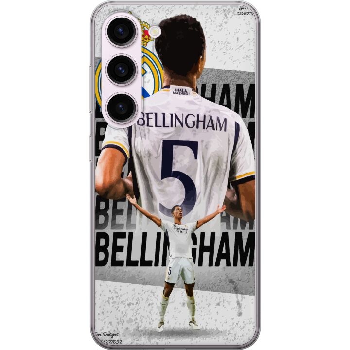 Kompatibelt Mobilskal till Samsung Galaxy S23 Real Madrid Jude Bellingham med försvarare i nummer 5 tröja stort klubbemblem svartvit kontrast atletis