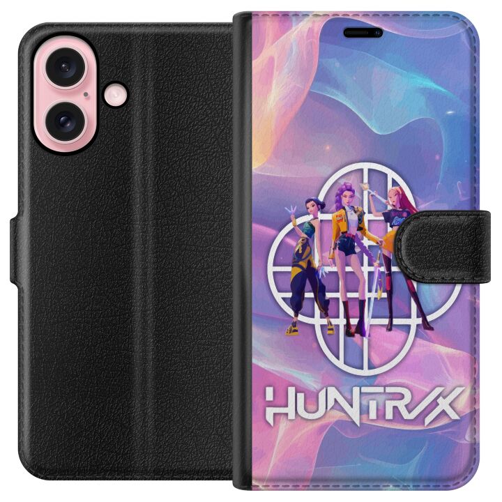 Kompatibelt Plånboksfodral till Apple iPhone 16 Huntrix Neon Trio Kpop Demon Hunter Färgstark futuristisk design med tre kvinnliga hjältar i pastell