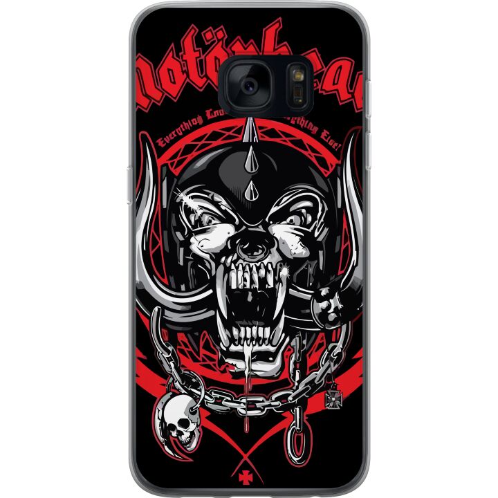 Kompatibelt Mobilskal till Samsung Galaxy S7 Motorhead dödskalle i rött och svart hårdrockdesign för fans av klassisk metal och energi