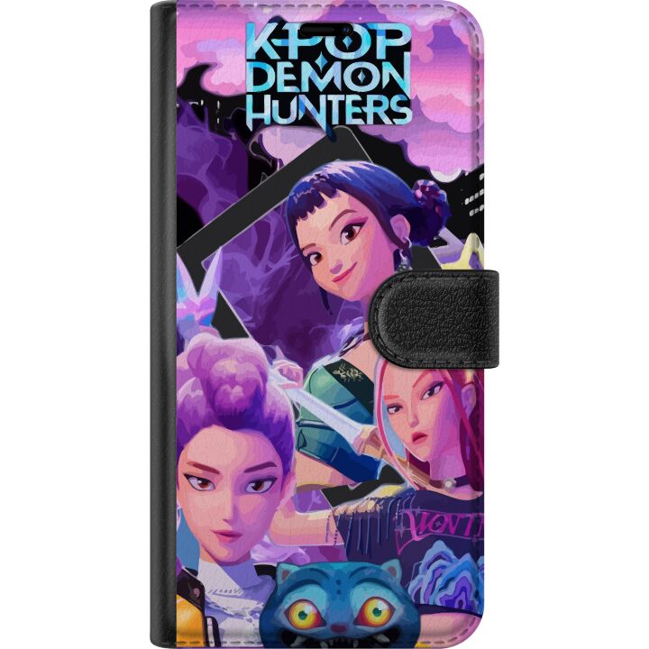 Kompatibelt Plånboksfodral till Samsung Galaxy A26 K-Pop Demon Hunters anime inspirerad futuristisk stad med tre hjältinnor och lila neonljus