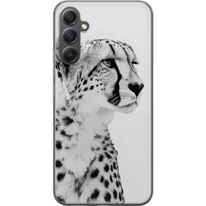 Kompatibelt Mobilskal till Samsung Galaxy A15 5G Stilren svartvit närbild av gepard med lugn blick, eleganta markeringar och ädelt uttryck som skapar
