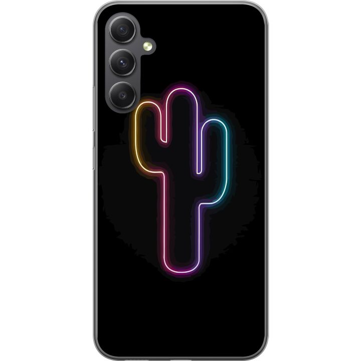 Kompatibelt Mobilskal till Samsung Galaxy A15 5G Neon illustration av kaktus i rosa och blått ljus mot mörk bakgrund i modern pop-estetik