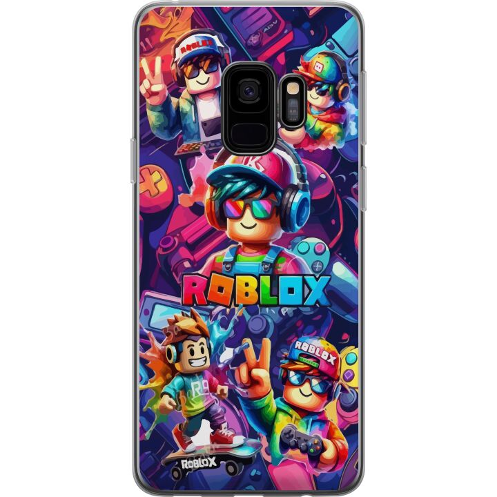 Kompatibelt Mobilskal till Samsung Galaxy S9 Färgstark Roblox-gaminggrupp med hörlurar och neonfärger för barn och spelintresserade