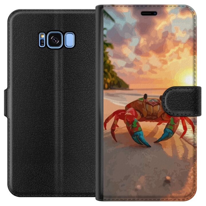 Kompatibelt Plånboksfodral till Samsung Galaxy S8 Tropisk strandkrabba färgglad design med solnedgång hav vågor och varm semesterkänsla inspirerad av