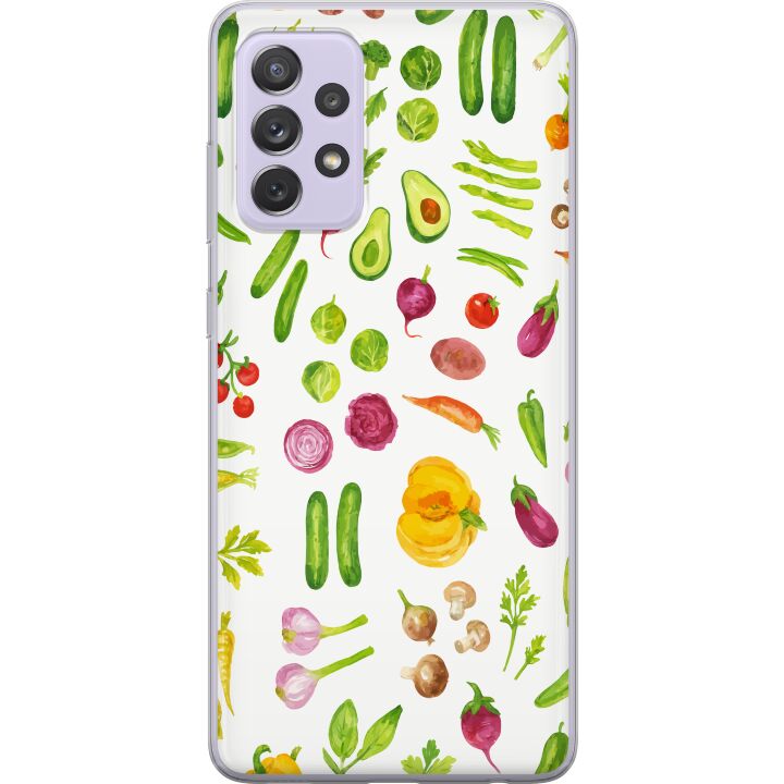 Kompatibelt Mobilskal till Samsung Galaxy A52s 5G Veggies mönster grönsaker avokado tomat gurka broccoli hälsosam mat affisch kök design retro