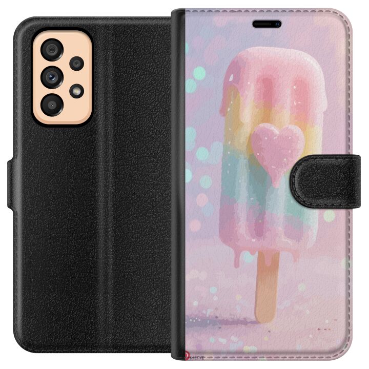 Kompatibelt Plånboksfodral till Samsung Galaxy A53 5G Pastellglas med hjärta söt design med smältande färger och glitter för sommar och godisstil
