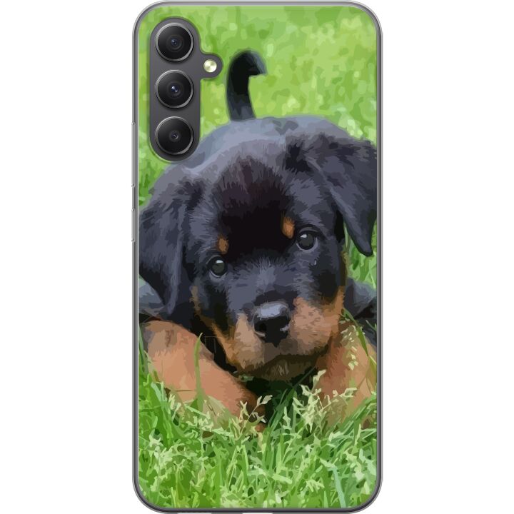 Kompatibelt Mobilskal till Samsung Galaxy A25 Rottweilervalp med stora ögon, mjuka färger och tydliga detaljer, naturinspirerad och charmig hunddesig