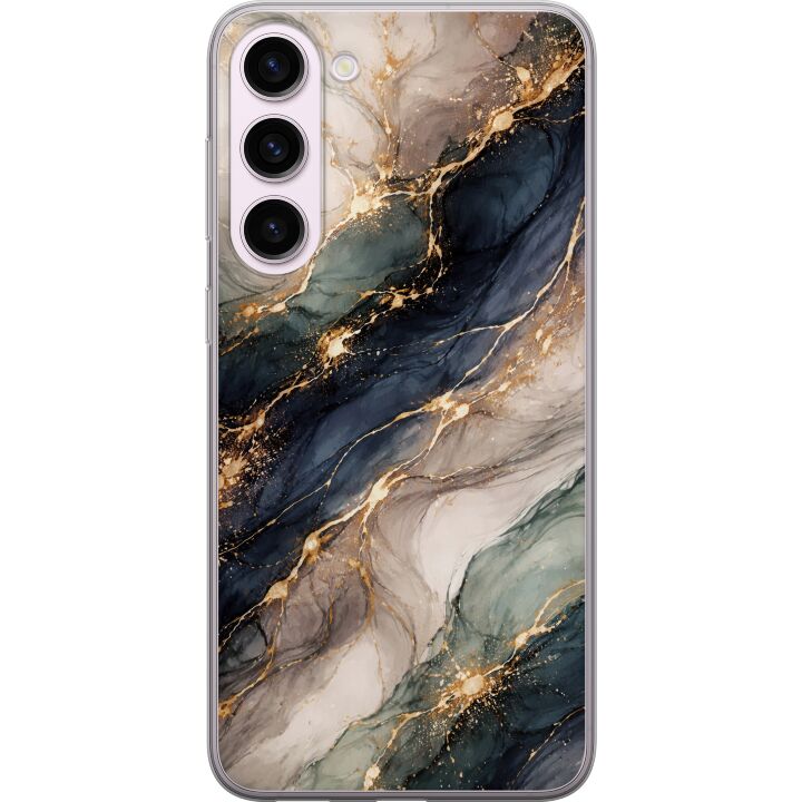 Kompatibelt Mobilskal till Samsung Galaxy S23+ Lyxig abstrakt marmorkonst i svart, vitt och guld med eleganta linjer, exklusiv design för posters, t