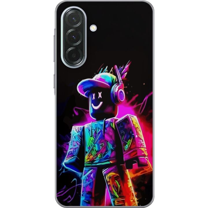 Kompatibelt Mobilskal till Samsung Galaxy A36 Roblox Neon Player Färgstark Robloxkaraktär i neonfärger mot svart bakgrund i modern spelstil