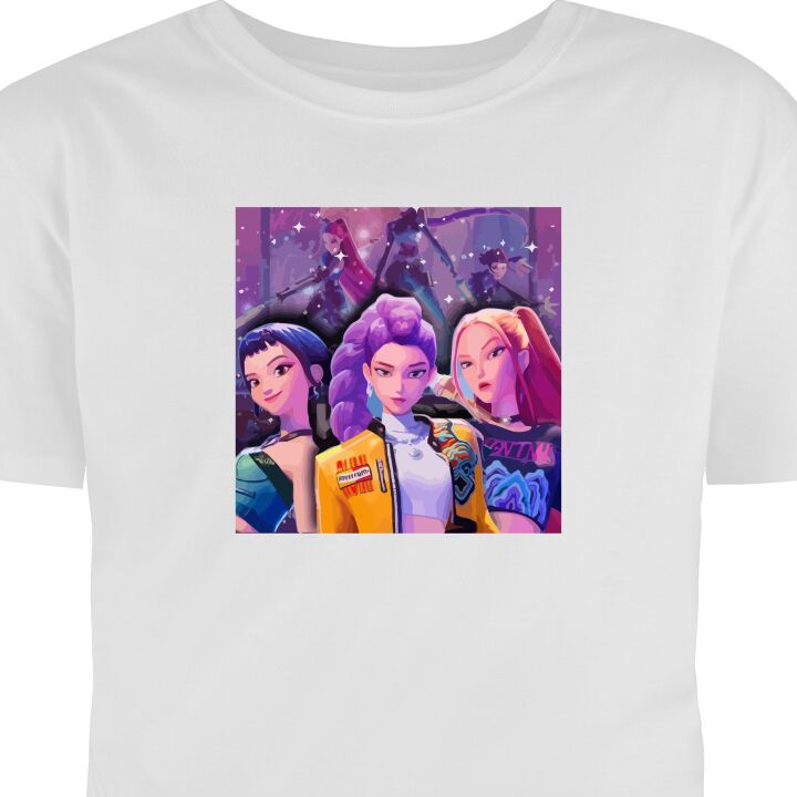 T-Shirt Kpop Demon Hunters Zoey Mira Aya United Star Magic Kosmisk Energi Hvit Medium