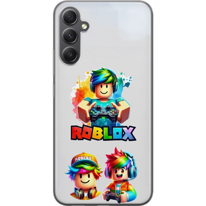 Kompatibelt Mobilskal till Samsung Galaxy A25 Roblox regnbågen gamer design, en färgstark spelvärld fylld med regnbågsfärgade karaktärer och glädjefy
