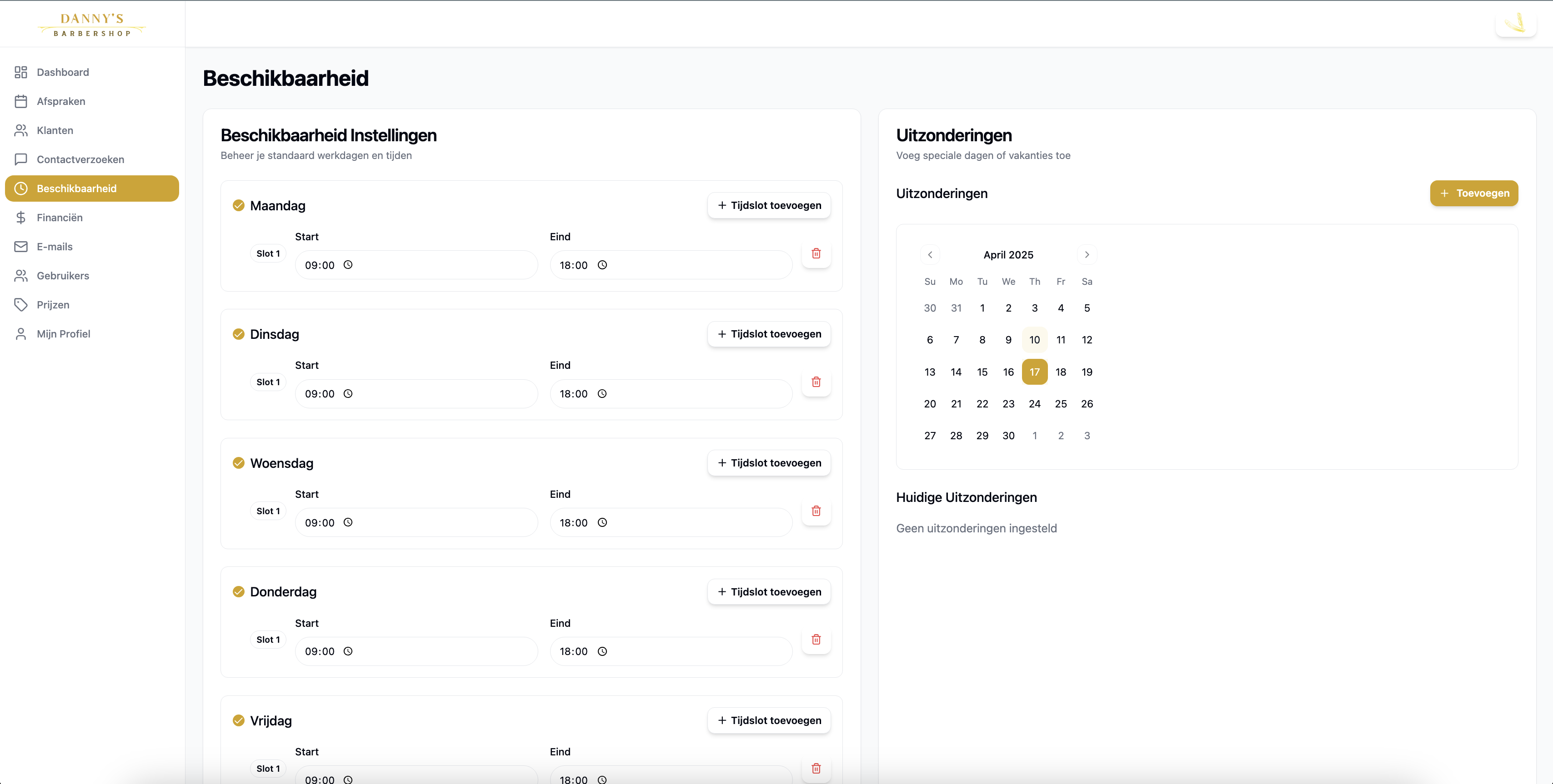 Dashboard Dannys Barber Shop - Afbeelding 2