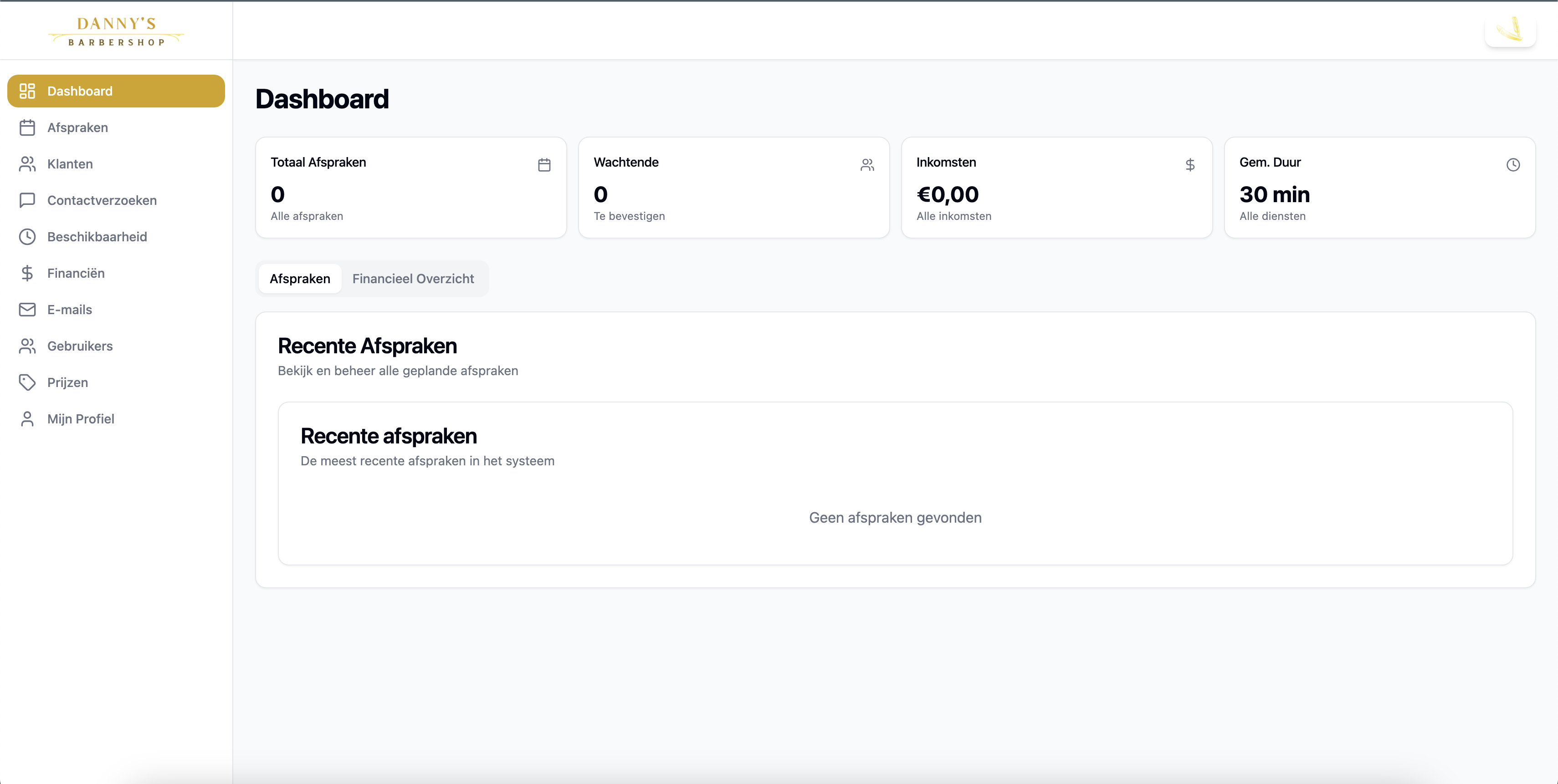 Dashboard Dannys Barber Shop - Afbeelding 1