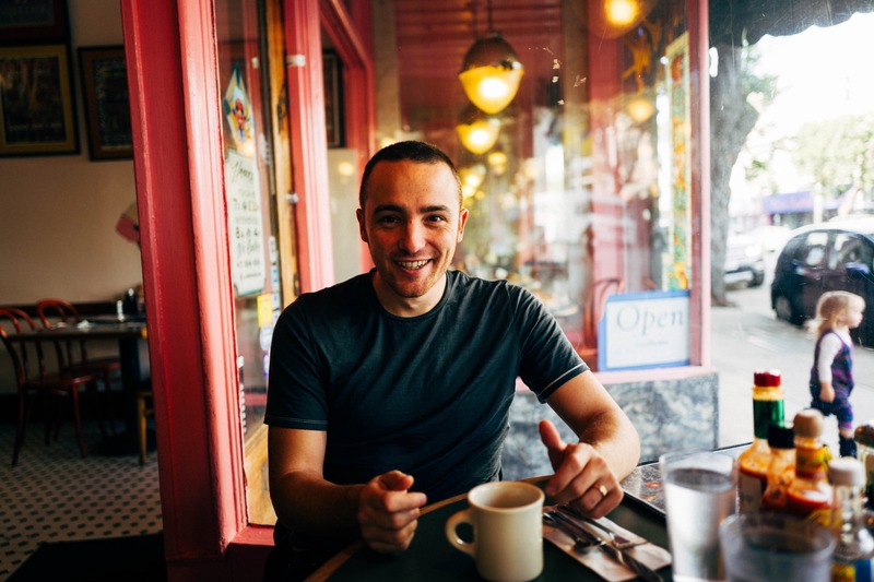 Joyful Moment at a Café
