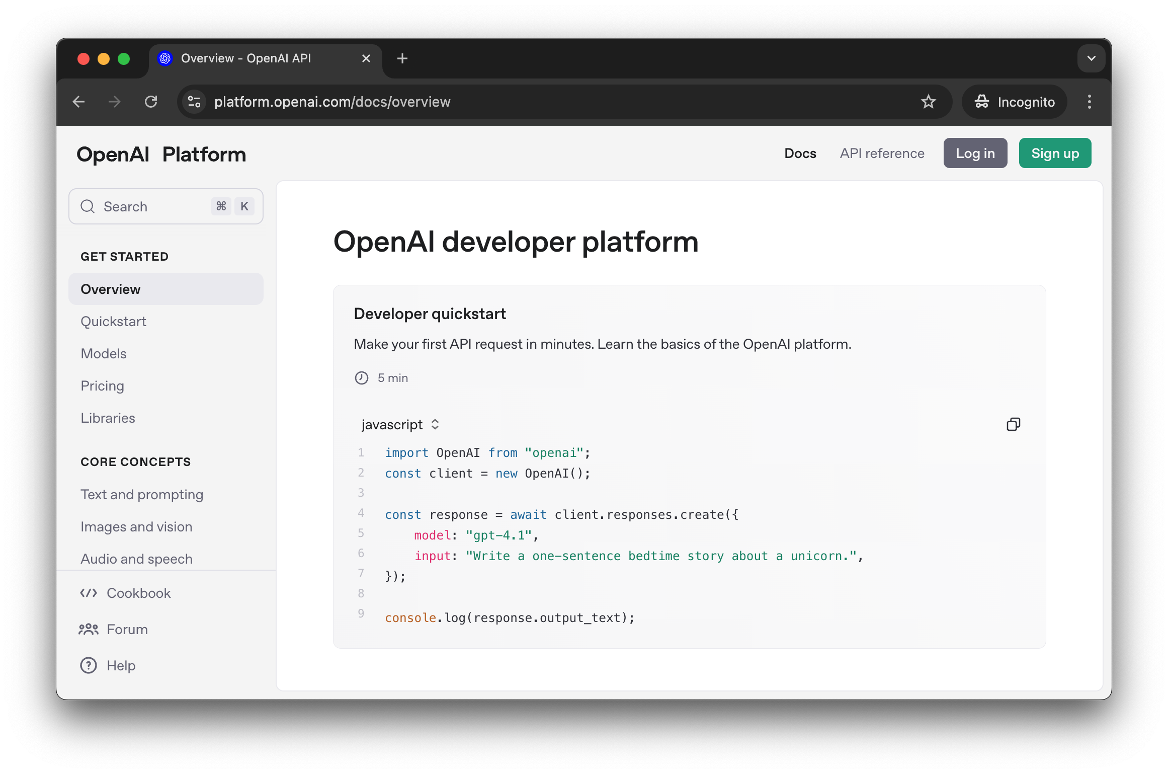 OpenAI Developer Platform homepage