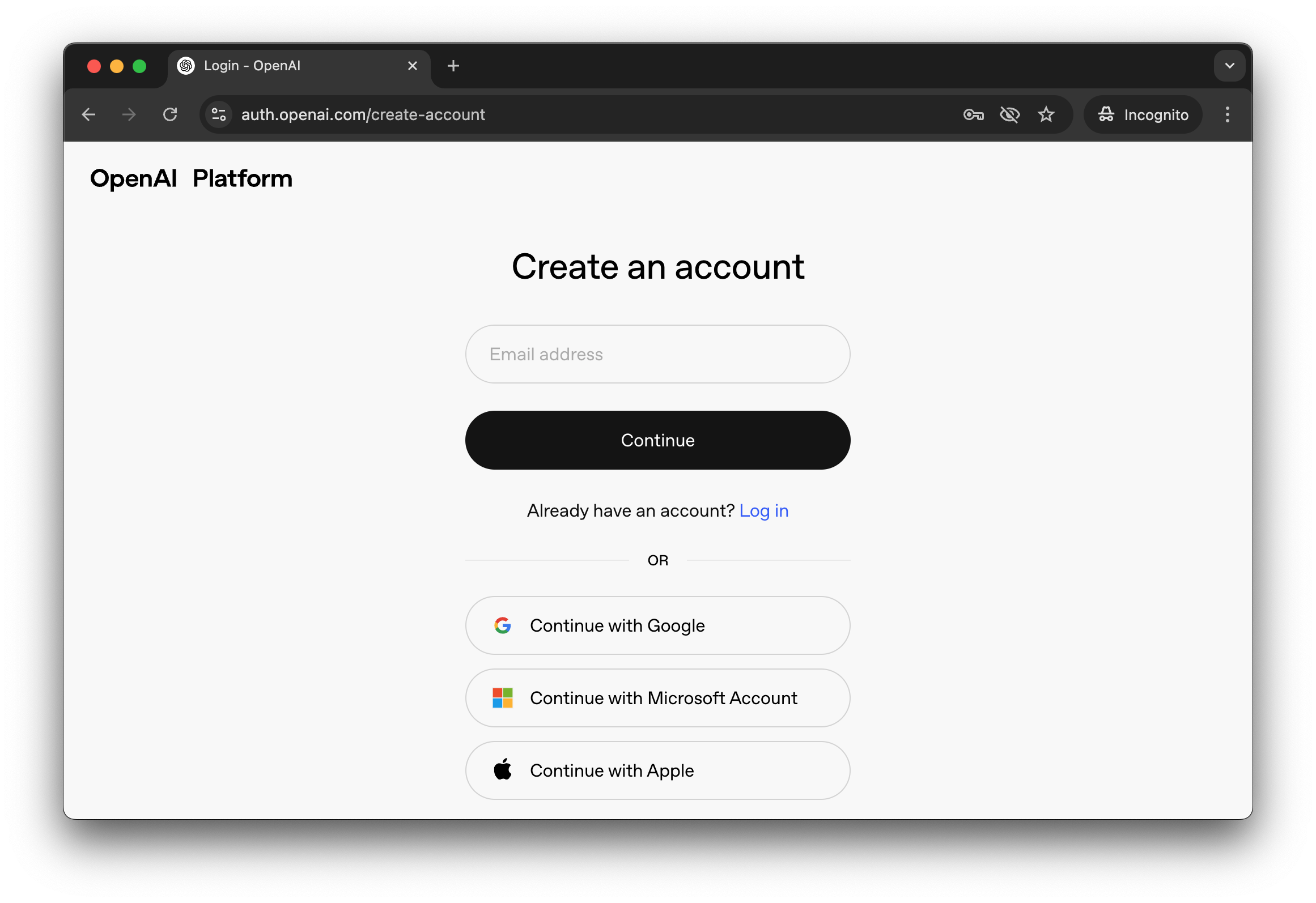 Create account at OpenAI