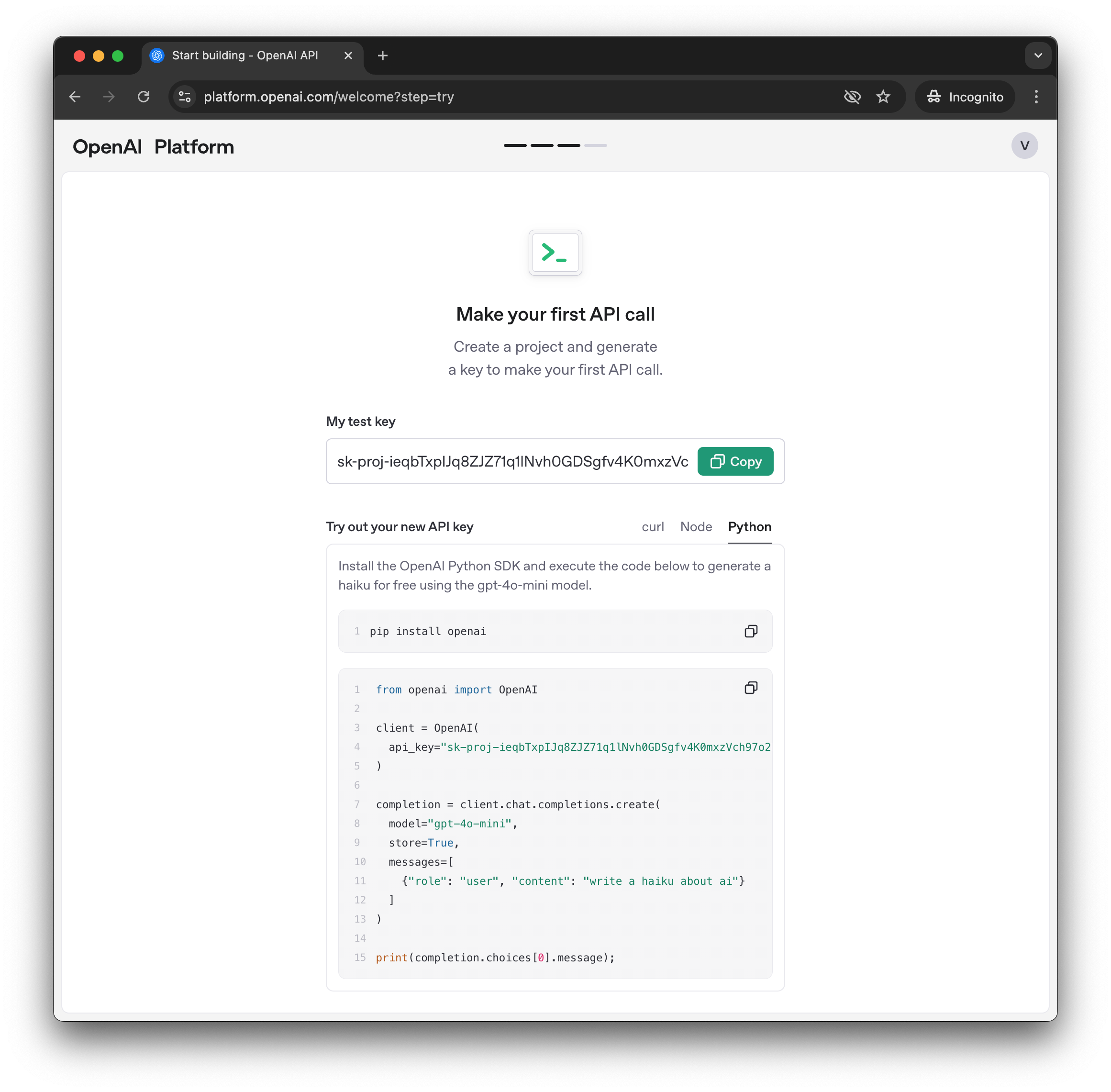 api key generated