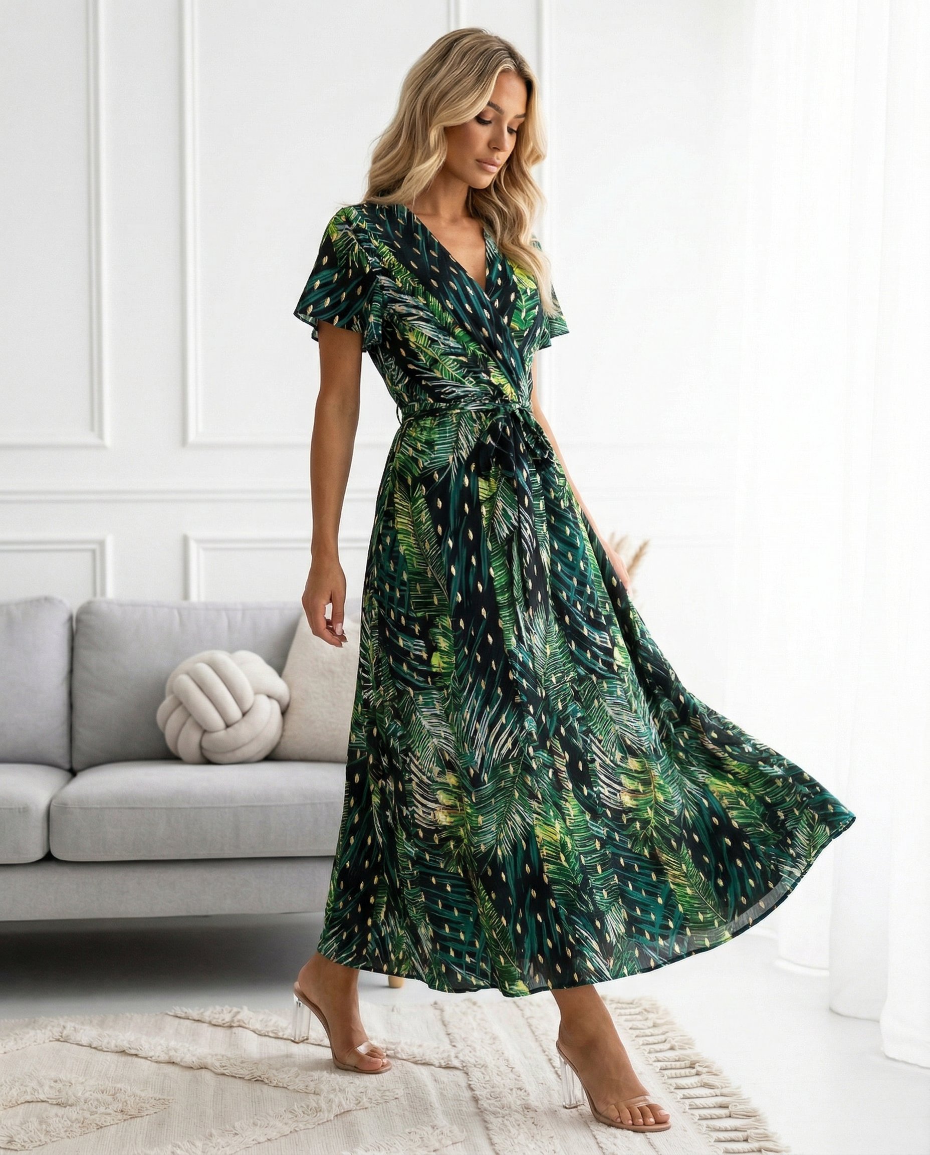 Sukienka LIŚCIE GOLD Miss Sara Sleeves