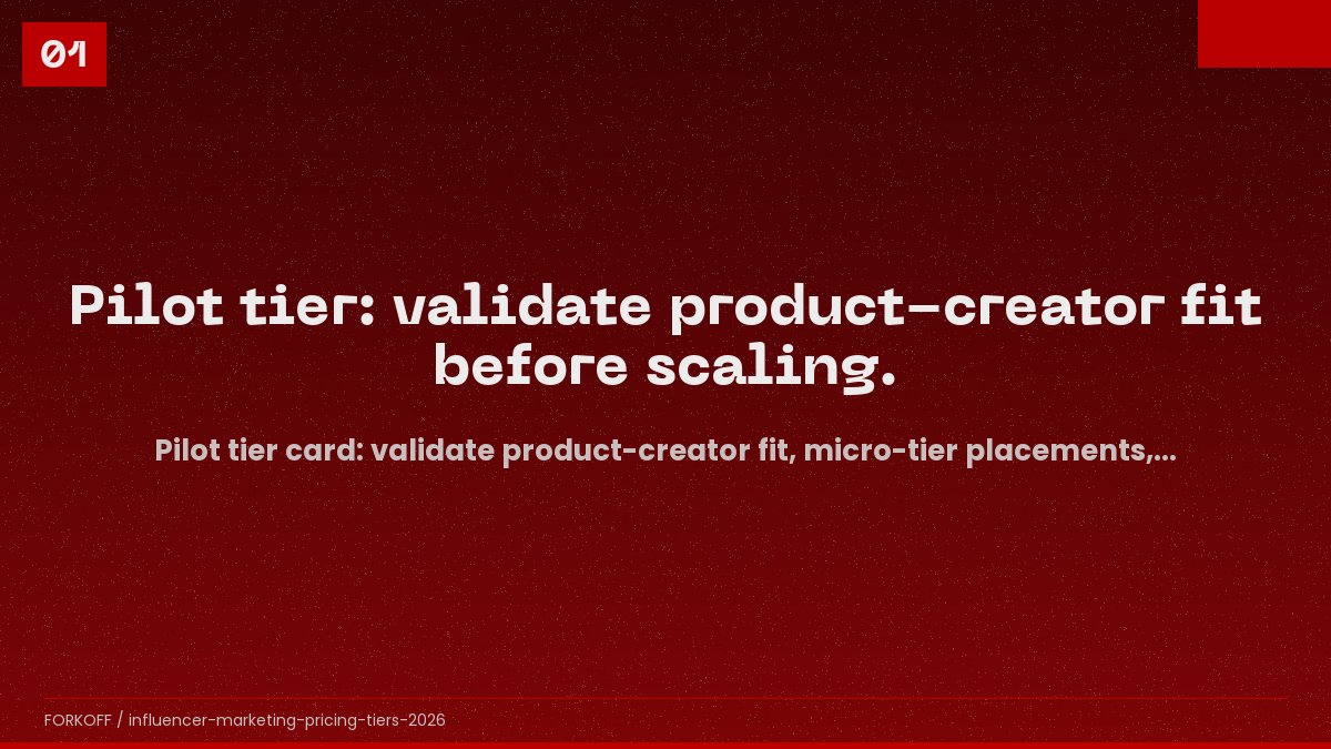 Pilot tier card: validate product-creator fit, micro-tier placements, no syndicate, 2-4 week pipeline