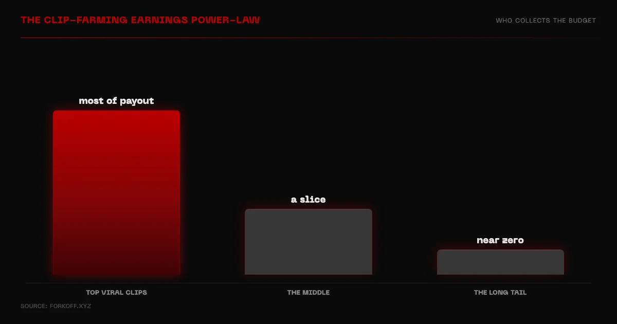 The clip-farming earnings power-law: a small share of viral clips collect most of the payout