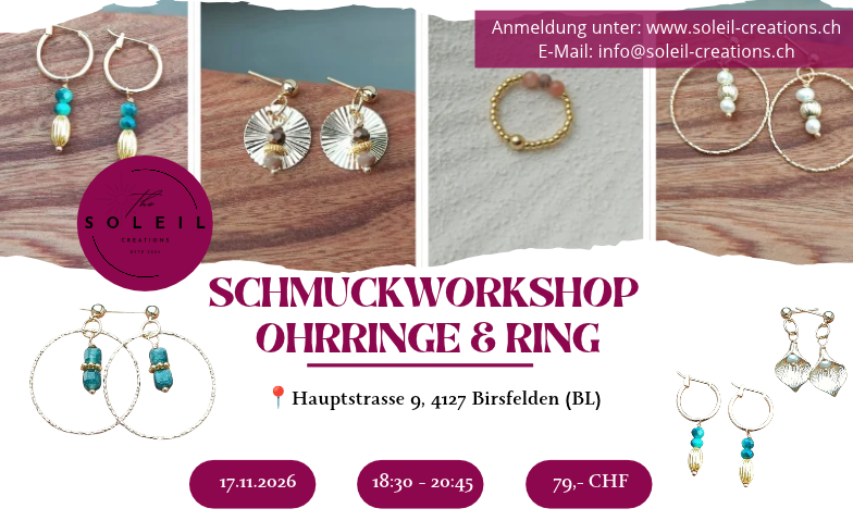 Schmuckworkshop 17.11.26 im Pop-Up Atelier in Basel/Birsfeld