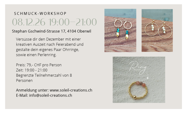 Schmuckworkshop 22.12.26 im Papuni in Oberwil (BL)