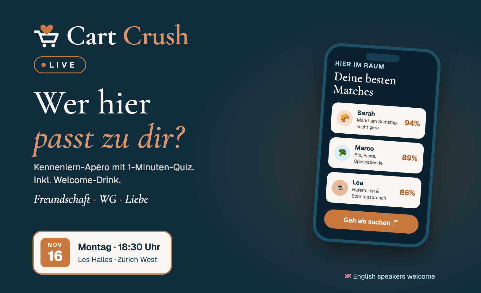 Cart Crush Live: Kennenlern-Apéro im Les Halles