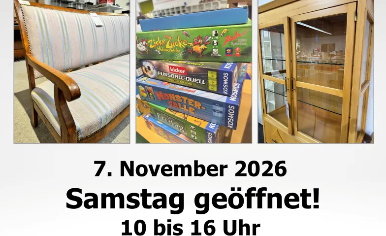 Extra Samstag im Secondhand Warenhaus am 7. November 2026