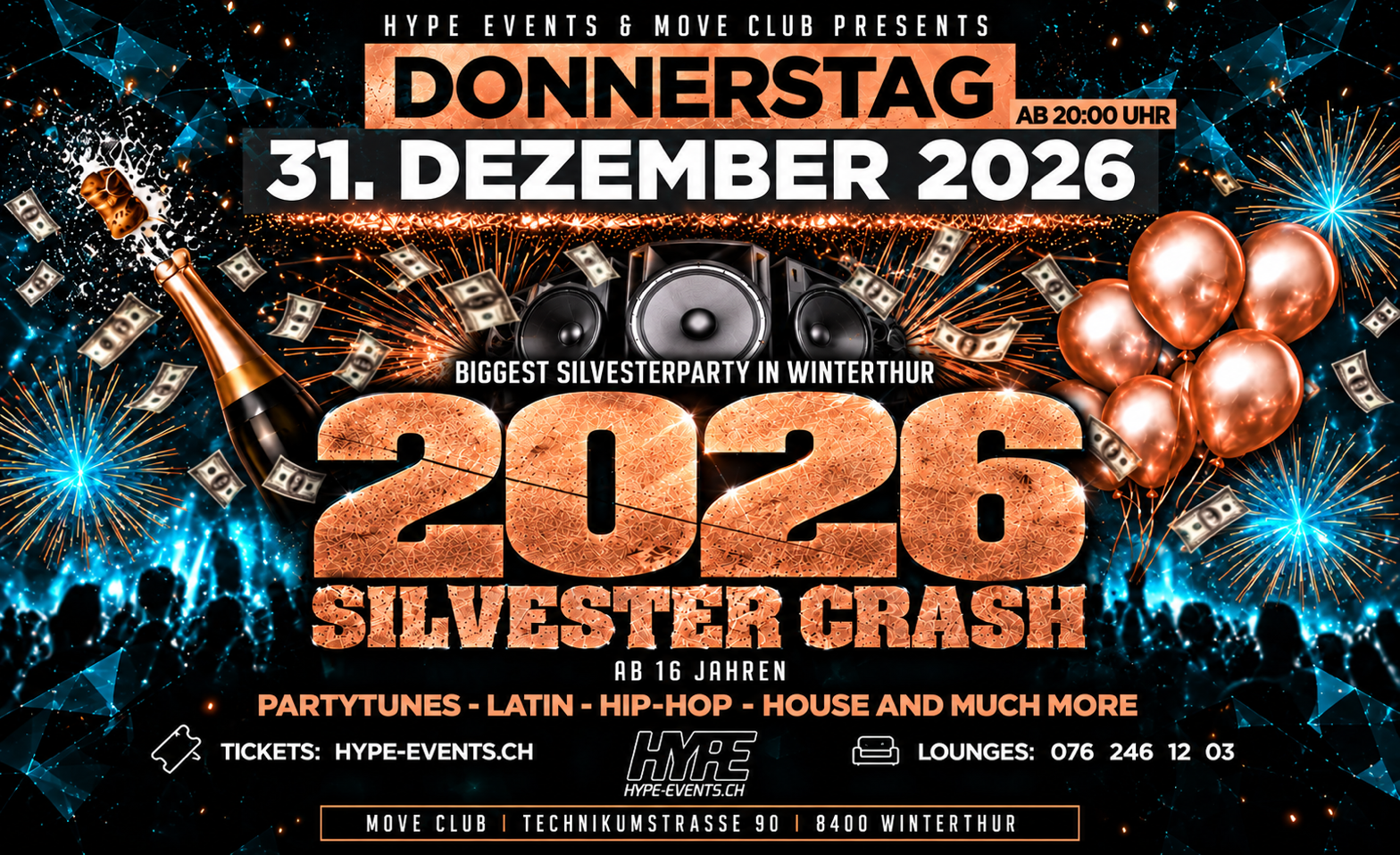 DIE GRÖSSTE +16 SILVESTER PARTY IN WINTERTHUR - MOVE CLUB