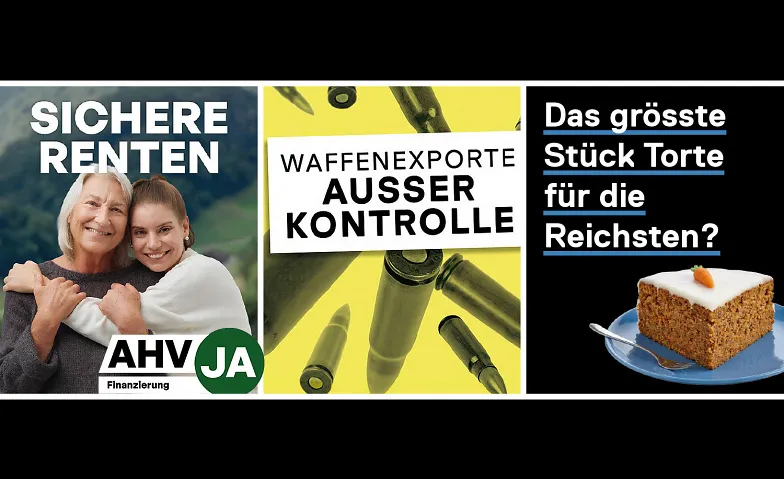 Infoabend 13. AHV-Rente, Kriegsmaterialgesetz, Steuergesetz