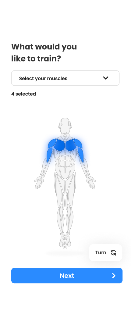 Myconiq: muscle selection screen