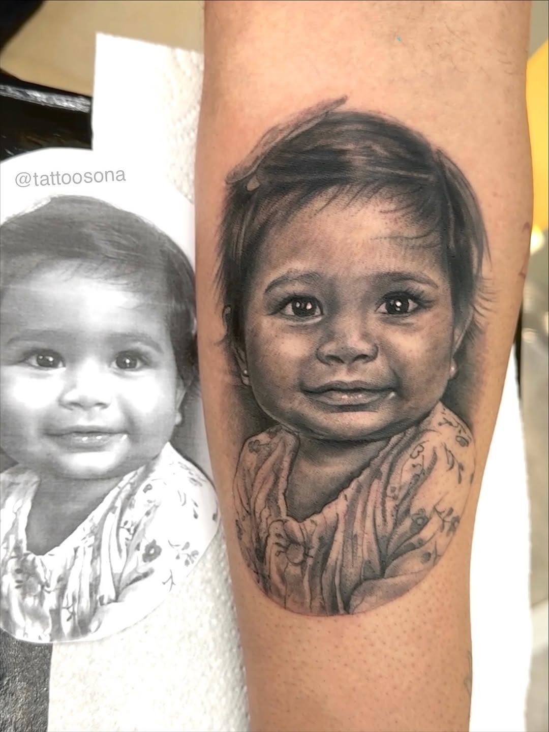 Hyper-realistic baby portrait in grayscale with soft shading