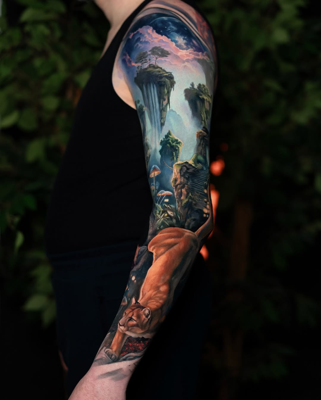 Dreamlike landscape sleeve with cascading waterfalls