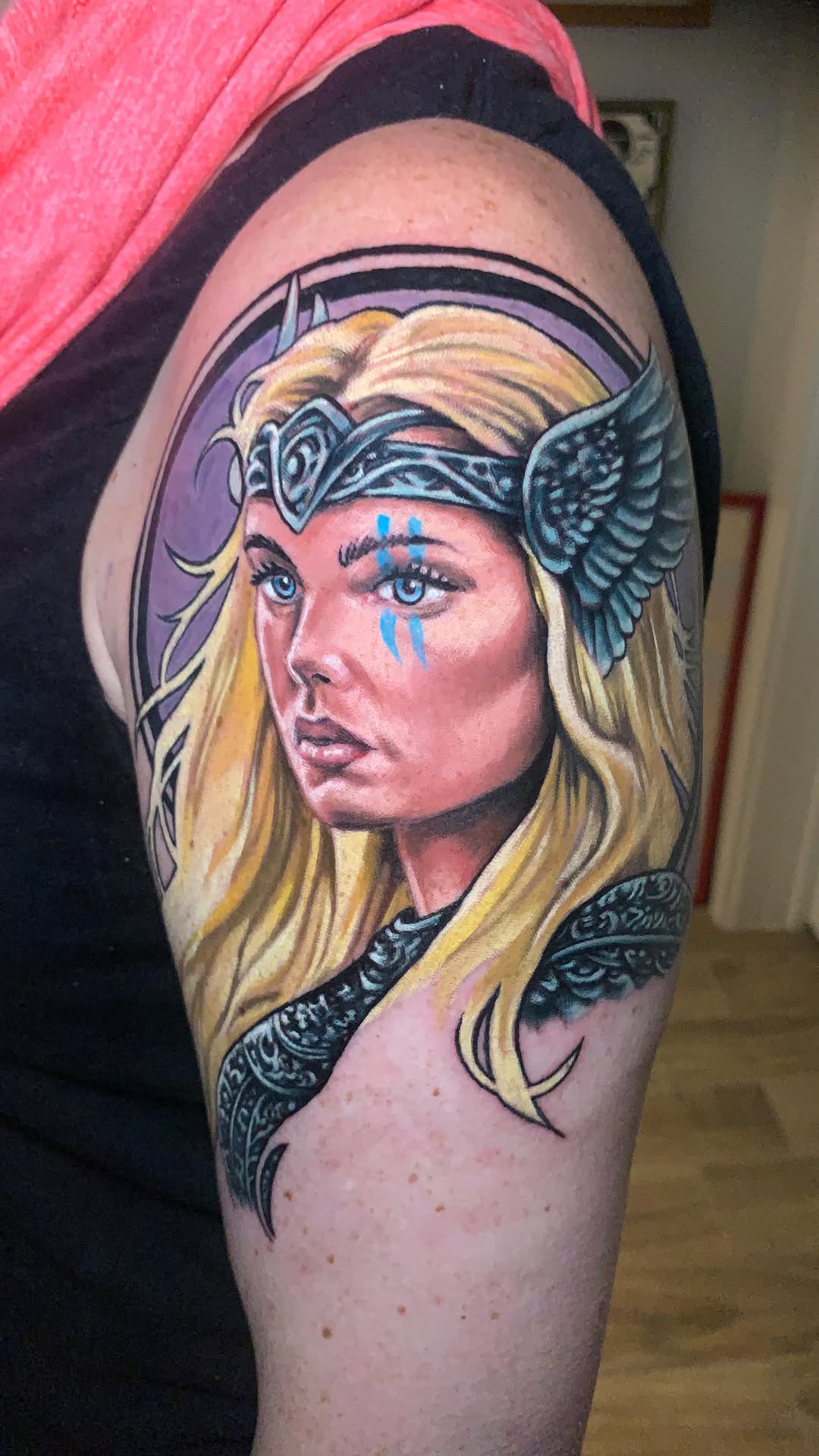 Valkyrie portrait with winged helm in art-nouveau style