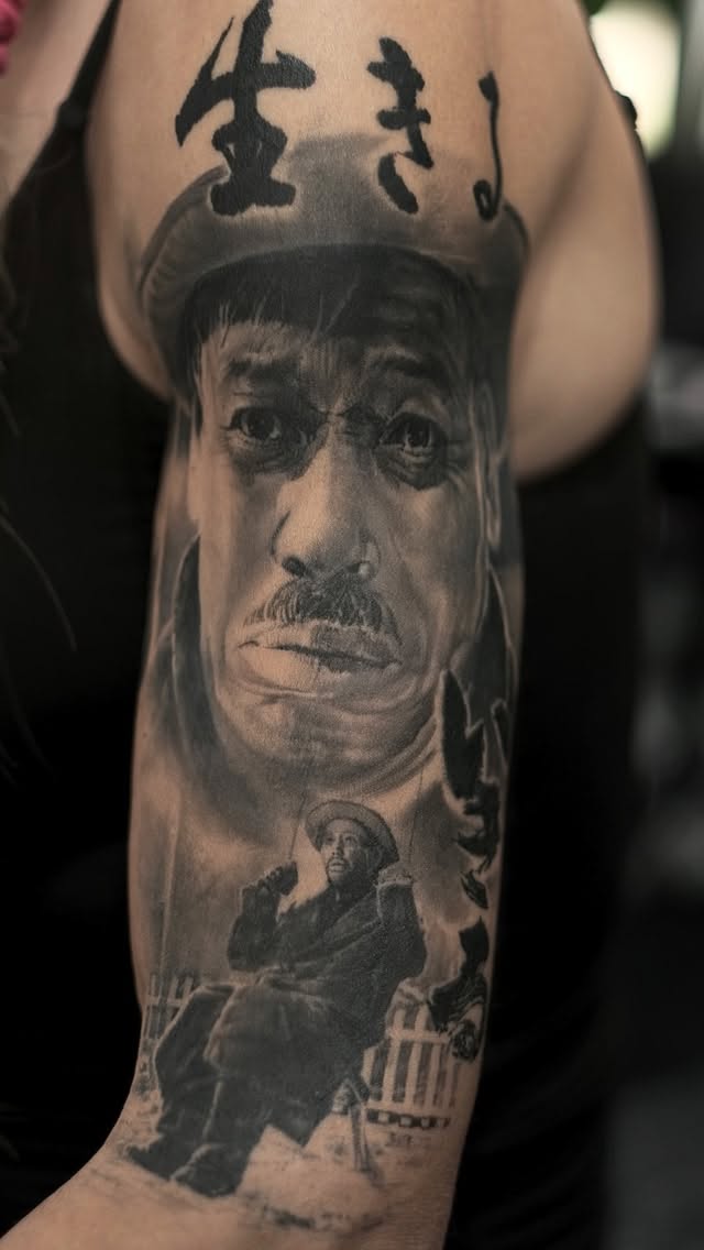 Photorealistic grayscale Ikiru-inspired portrait with cinematic scenes.