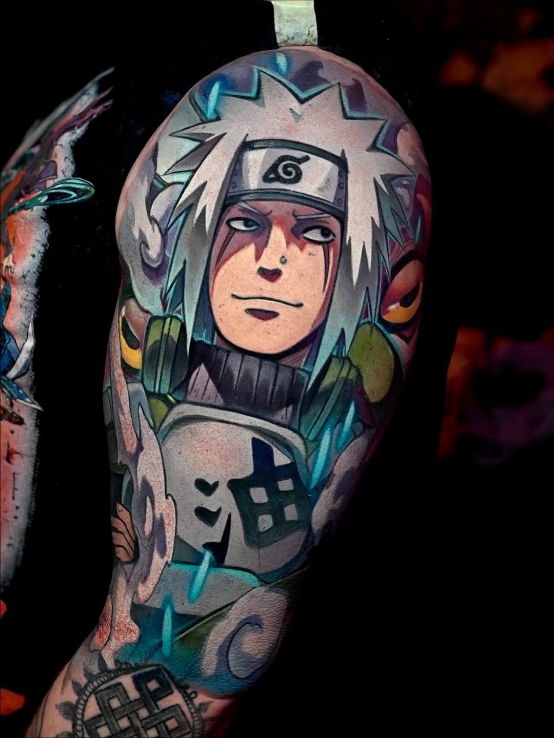 Vibrant Naruto sleeve with bold linework and color blocks