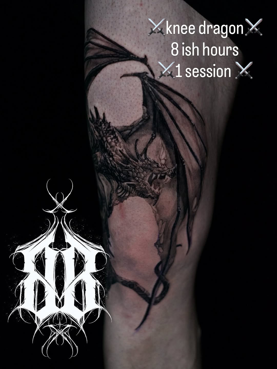 Dark winged dragon in bold black-and-grey realism