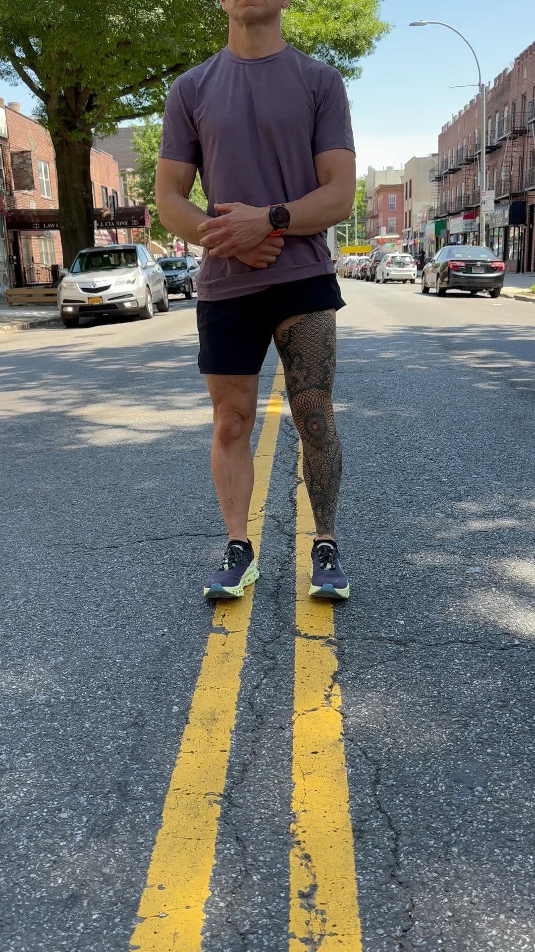 Intricate geometric leg sleeve in bold blackwork.