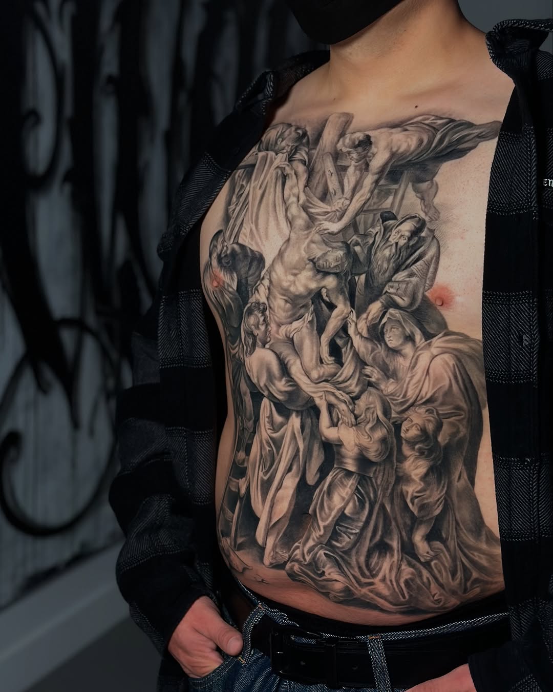 Detailed Jesus tattoo on chest