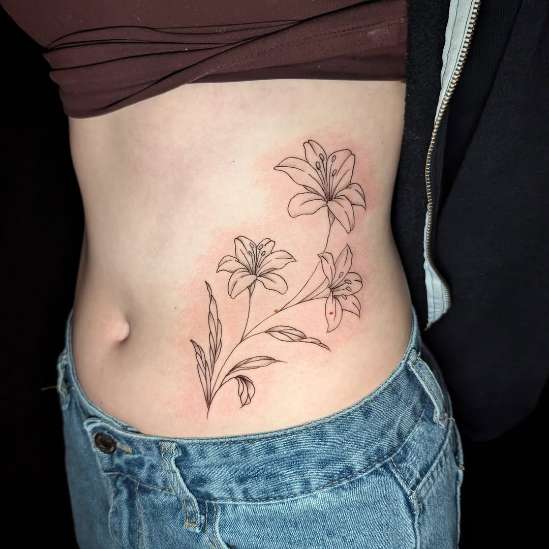 Delicate rib-styled floral linework with slender stems