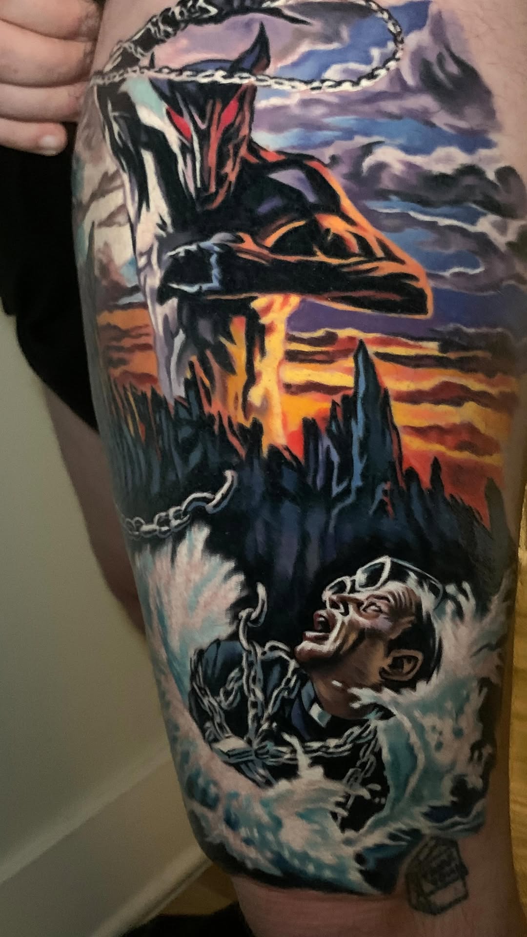 Vivid, Dio-inspired thigh piece with chained struggle