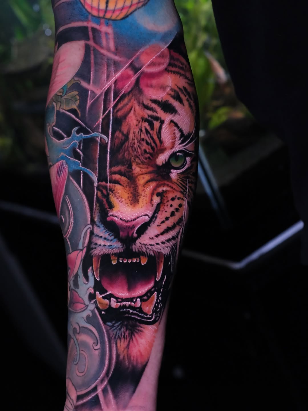 Vibrant tiger head in hyper-realistic, saturated colors