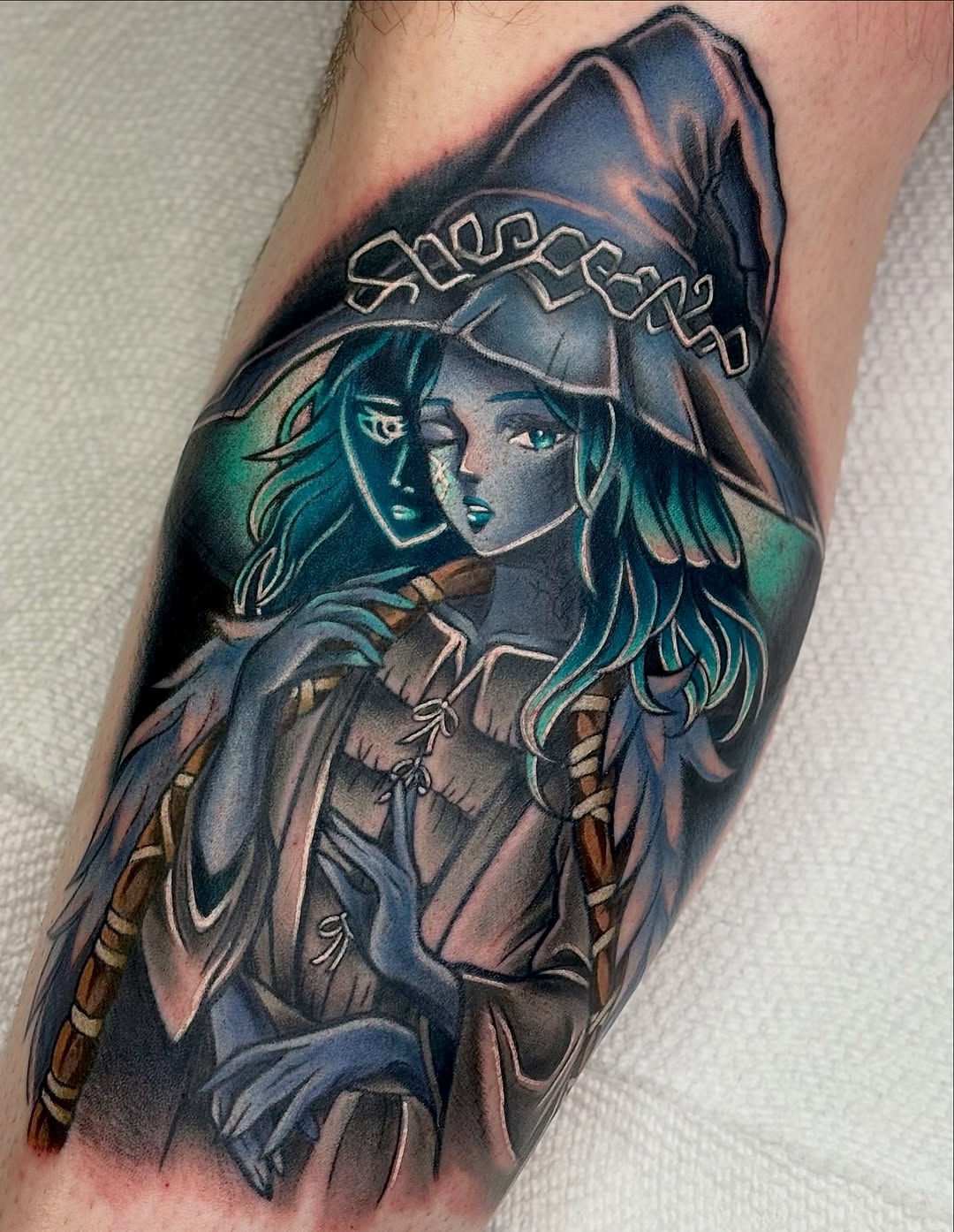 Ethereal Ranni the Witch in bold neon blues