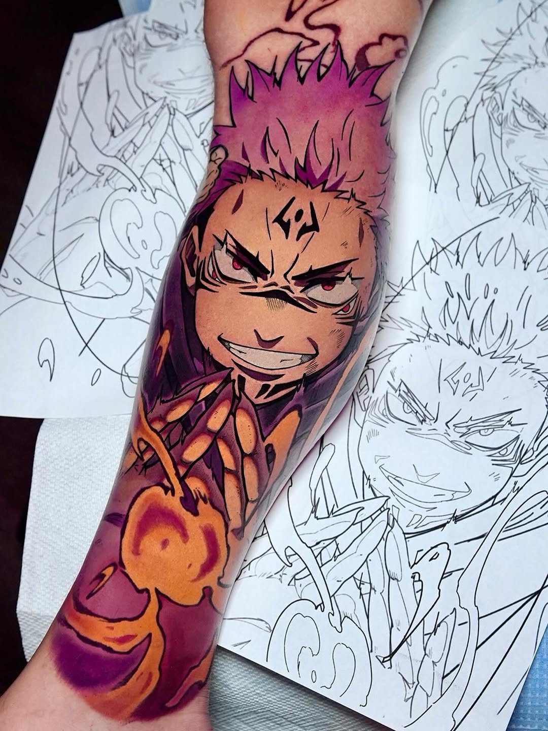 Vivid Sukuna portrait with pink hair and fierce expression