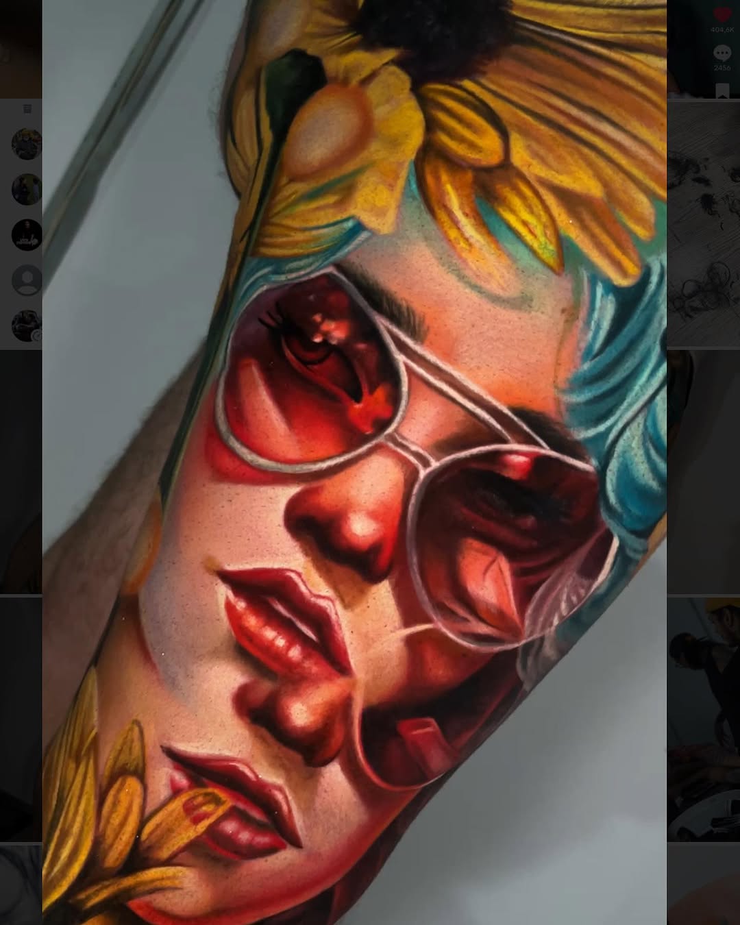 Vibrant photorealistic portrait with sunglasses and sunflowers