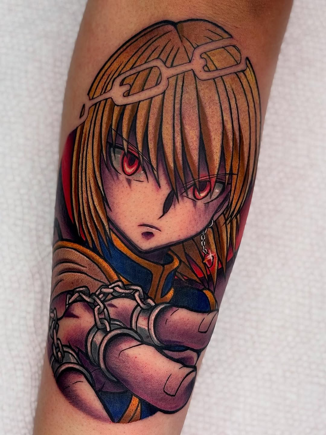 Bold, colorful Kurapika portrait with chain bindings